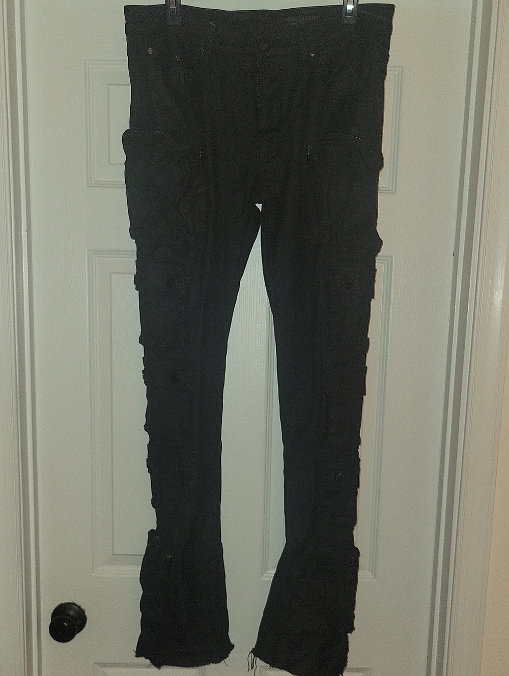 Men's shake black coated stacked flare jean